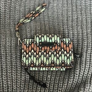 Vera Bradley Mint and Brown Patterned Wristlet